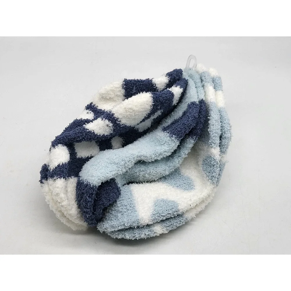 CozySoft Ladies 3 Pair Fuzzy Ankle Socks Blue White‎ Cozy Warm Soft Size 4-10